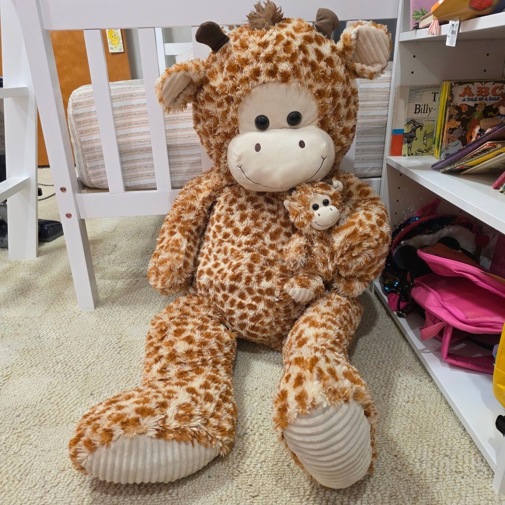 Kellytoy Jumbo Giraffe Plush w/ Baby 45" Large Stuffed Animal Spotted Brown Tan